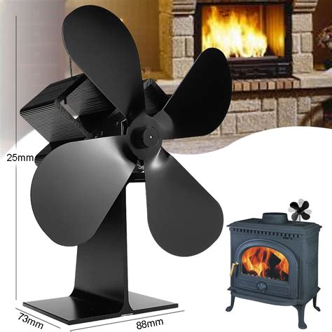 4 Blades Quiet Black Heat Powered Stove Fan Home Log Wood Burner Ecofan