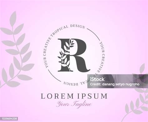 Huruf Feminin R Dengan Ikon Desain Tekstur Daun Alam Template Alam Kecantikan Abjad Kecantikan