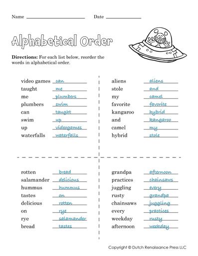 Alphabetical Order Worksheets Tims Printables