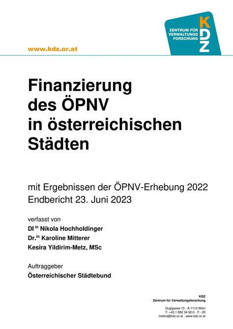 Finanzierung des ÖPNV in österreichischen Städten by kdz austria Issuu