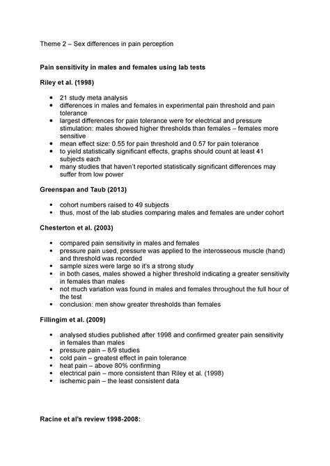 Essay Exam Theme Sex Differences In Pain Perception Theme Sex