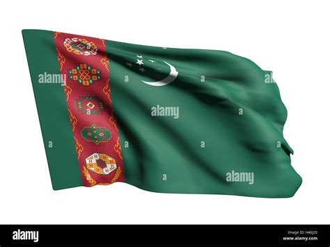 D Rendering Of A Turkmenistan Flag Waving On White Background Stock