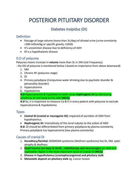 SOLUTION: Posterior pituitary disorder - Studypool