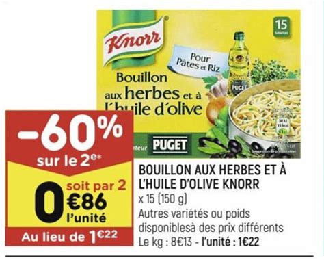 Promo Bouillon Aux Herbes Et L Huile D Olive Knorr Chez Leader Price