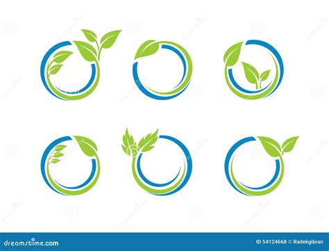 Circle Leaves Ecology Logo Plant Water Sphere Set Of Round Icon Symbol