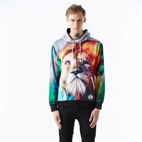 Mr1991inc 3d Zipper Sweatshirt For Men Fashion Hooded Print The Lion