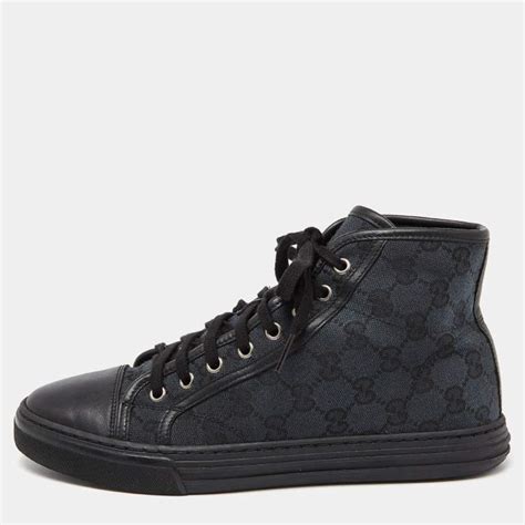 Gucci Black GG Canvas and Leather Brooklyn High Top Sneakers Size 37.5 ...