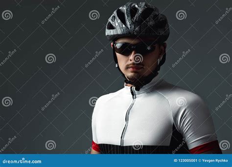 Portrait of Cyclist Wearing Helmet Stock Image - Image of adult, cycle ...