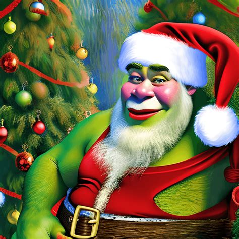 4K UltraDetailed Artwork Shrek Portrait As Santa Christmas · Creative Fabrica