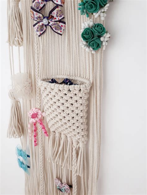 Macrame Hair Bow Holder Girl S Bows Wall Organizer Hair Etsy