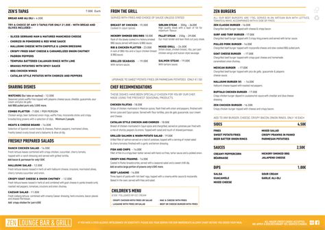 MENU | Zen Lounge Bar & Grill