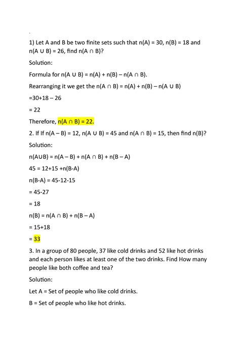 1 Mathematics Set Practice Questions Let A And B Be Two Finite