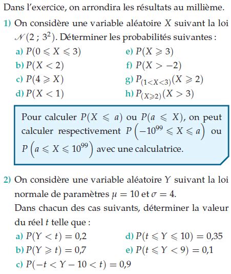 Lois Normales Exercices De Maths En Terminale En Pdf