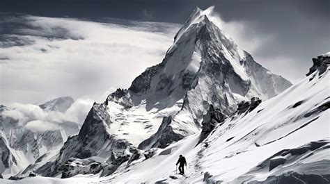 Free picture: Skier climbing on frozen mountain peak in snowy mountainside