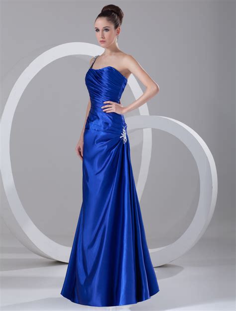 Chic Royal Blue Rhinestone One Shoulder Womens Evening Dress