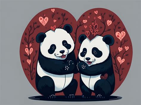 Premium Ai Image Couple Of Pandas Valentines Day Illustration Ai