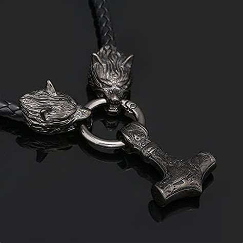 Dfwy Vikingo Acero Inoxidable Thor S Hammer Mjolnir Colgante Collar