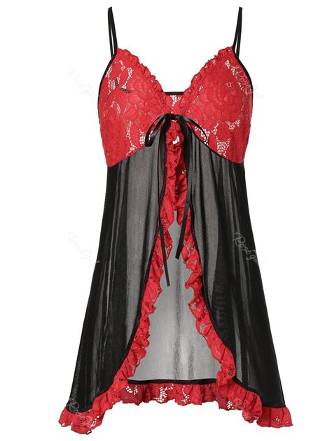 Plus Size Two Tone Slit See Thru Babydoll Off Rosegal