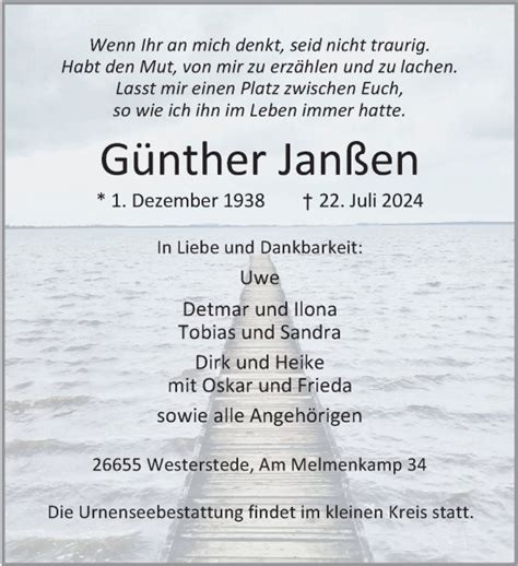 Traueranzeigen von Günther Janßen nordwest trauer de