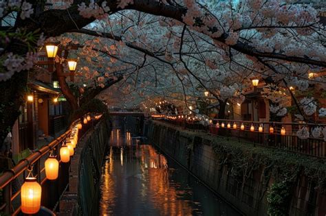 Premium Photo Cherry Blossom Lined Meguro Canal In Tokyo Japan