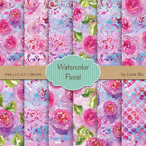 Floral Digital Paper Watercolor Floral Pink And