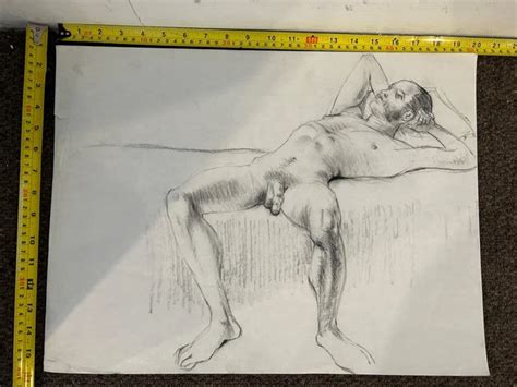 VINTAGE 1970S DRAWING Male Nude Erotic Charcoal Crayon Drawing Gay Interest 37 EUR 33 61