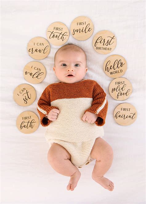 Toyandona Pcs Wooden Baby Monthly Milestone Cards Baby Milestone