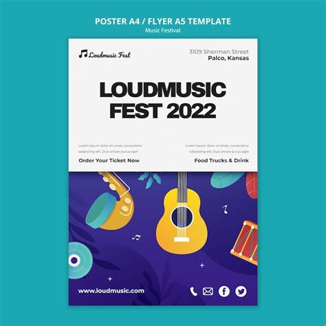 Plantilla de póster vertical del festival de música con instrumentos