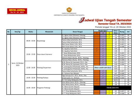 Psikologi Usd Jadwal Uts Semester Gasal Ta