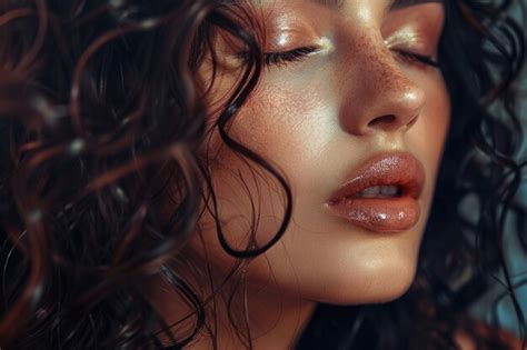Premium Photo Sensual Brunette Woman With Shiny Curly Silky Hair Studio Shot