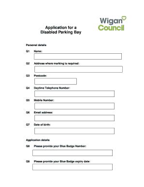 Fillable Online Disabled Bay Application Form Wigan Council Fax Email