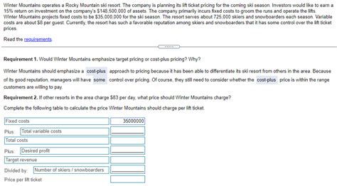 Solved Winter Mountains Operates A Rocky Mountain Ski Chegg