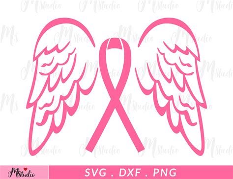 Awareness Ribbon With Angel Wings Breast Cancer Svg Instant Digital