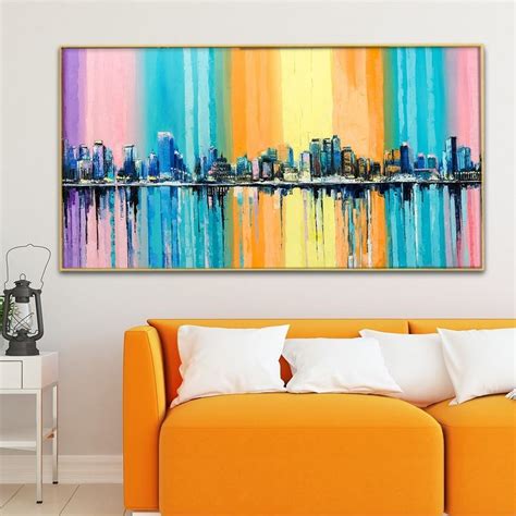 Multicolored Abstract Buildings Canvas Painting | Modern Art -HoMafy