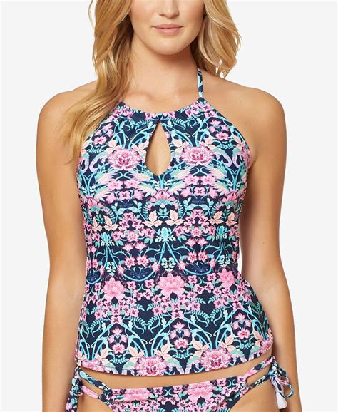 Jessica Simpson Printed High Neck Keyhole Tankini Top Macys