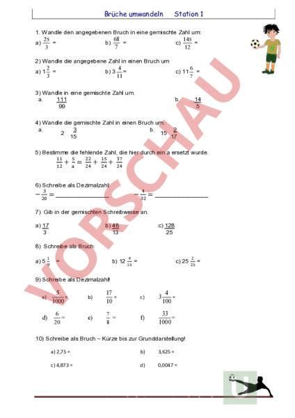 Arbeitsblatt Br Che Umwandeln Mathematik Br Che Dezimalzahlen