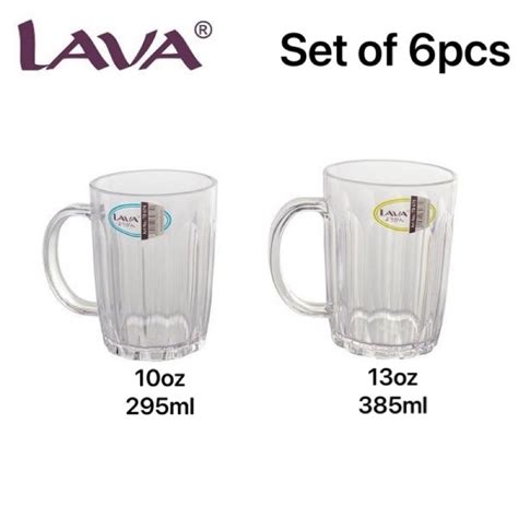 Set 6Pcs LAVA AS Tumbler Clear Water Mug Drinking Cup Tumbler 10oz