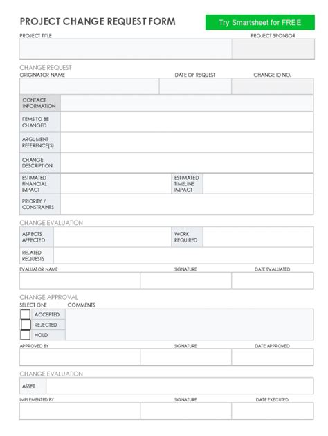 Fillable Online Project Change Request Form Smartsheet Fax Email