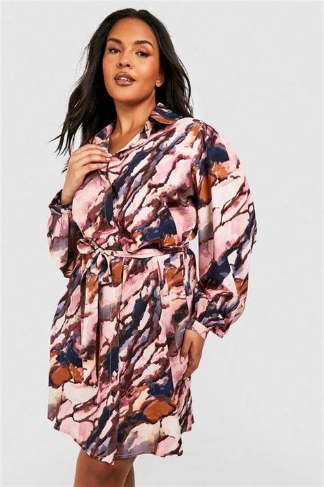 Plus Printed Shirt Dress Boohoo Uk