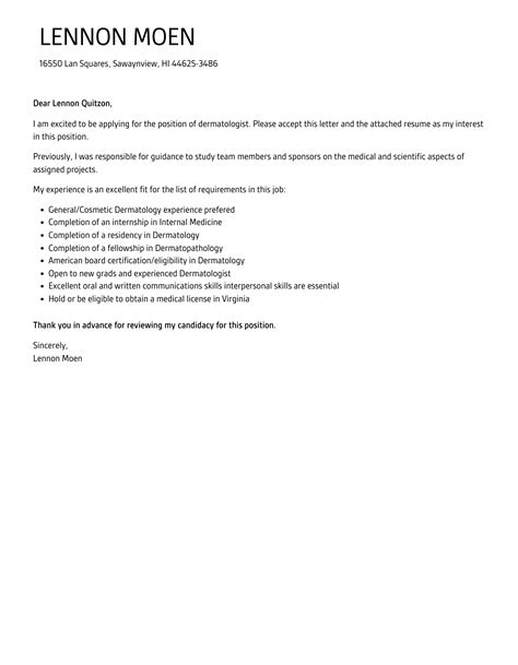 Dermatologist Cover Letter Velvet Jobs