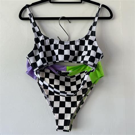 Iheartraves Black And White Checkered Bikini With Depop