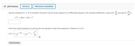 Solved Use The Substitution X Et To Transform The Given Chegg