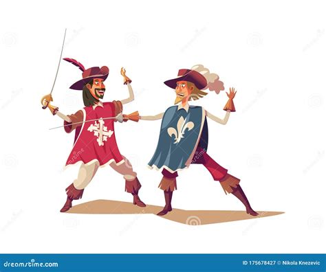 Deux Mousquetaires Combattant Isolés Sur Fond Blanc Illustration Stock