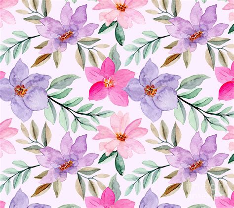 Watercolor Purple Floral Pattern Digital Art By Noirty Designs Pixels