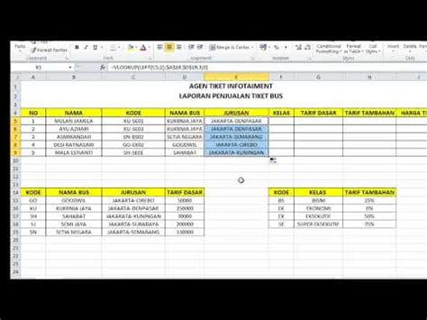 Cara Mencari Rumus Excel Laporan Penjualan Tiket Bus Dengan Mengunakan