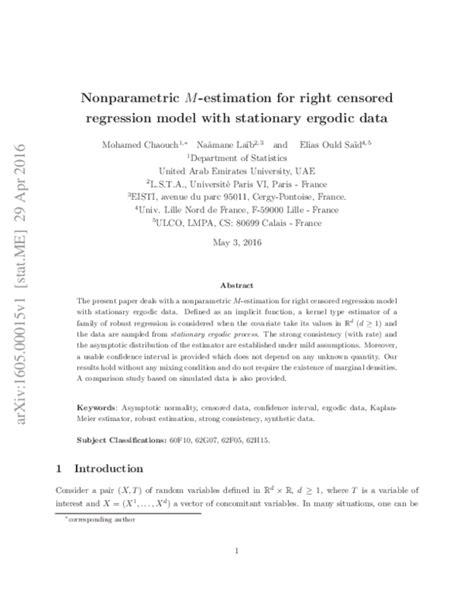 Pdf Nonparametric M Estimation For Right Censored Regression Model