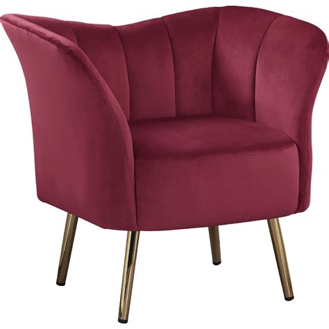 Acme Reese Accent Chair Channel Tufted Burgundy Velvet Gold