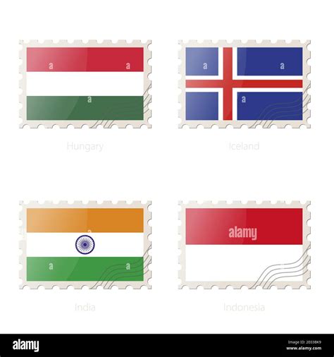 Postage Stamp With The Image Of Hungary Iceland India Indonesia Flag India Indonesia