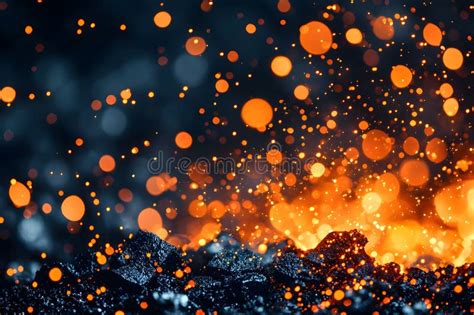 Fiery Embers Abstract Glowing Hot Coal And Sparks Background Stock Illustration Illustration