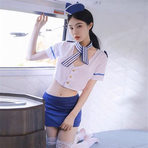 Jual Set Baju Lingerie Seksi Rok Topi Model Cosplay Pramugari Lingerie Pramugari Baju